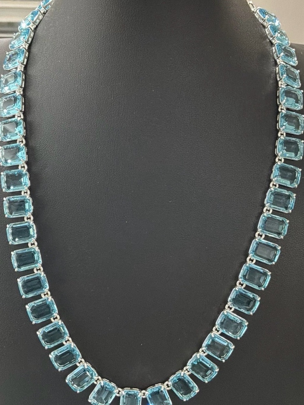 Lauren Ralph Lauren Silver-Tone Blue Gemstone Tennis Statement Necklace 20.25”